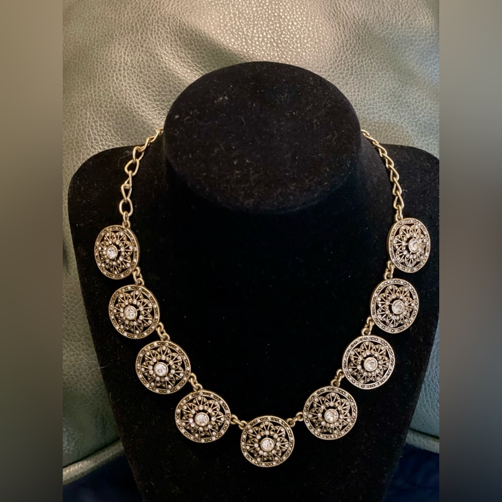 J. Crew Factory crystal pinwheel necklace silver tone boho necklace rhinestone